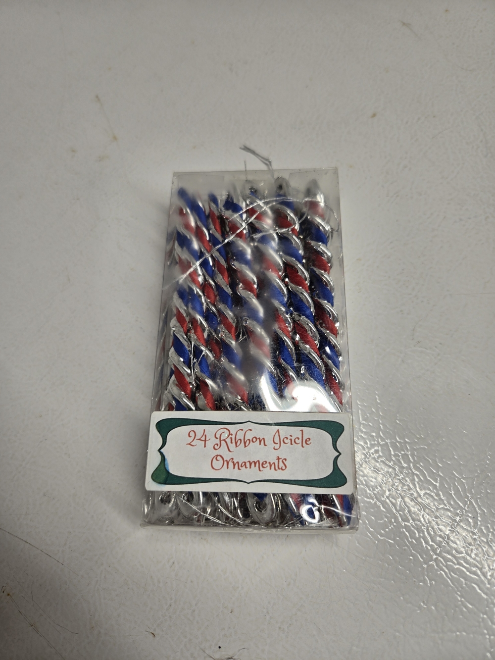 24 Ribbon Icicle Ornaments - Red, White & Blue